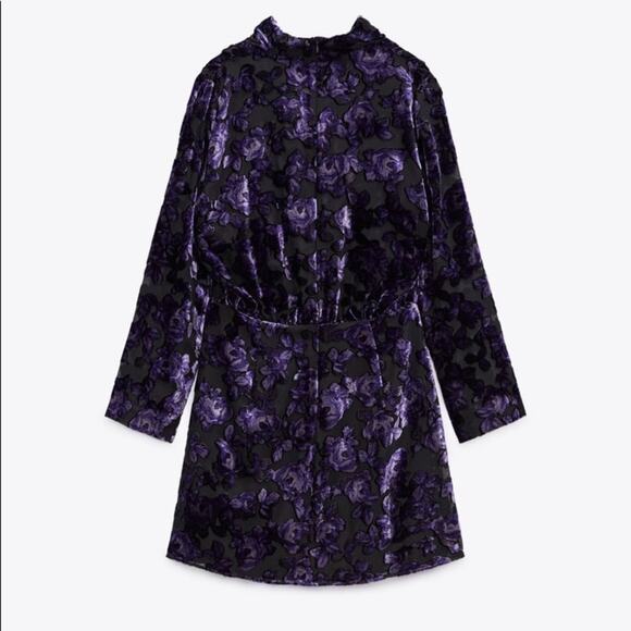 ZARA BLOGGER FAVORITE VELVET TRIM DRESS PURPLE - Picture 12 of 14